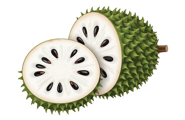 Freshly Cut Soursop Fruit A Detailed Illustration of Its Edible Pulp and Seeds