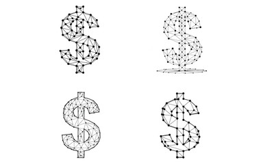 Wireframe dollar sign icons set for finance and economy concepts
