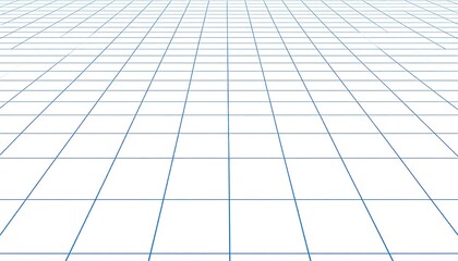 Perspective grid background with blue lines on white, showcasing infinite space