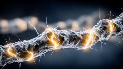 Myelinated Nerve Fiber Depicting Nodes of Ranvier Firing Electrical Impulses Macro Illustration of Axon Structure Neurological System Biology Neurons Synapse Nerve Cells 179