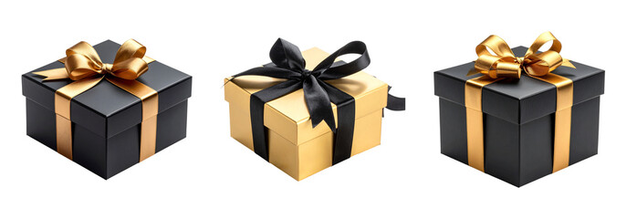 Elegant Gifts Black Gold Presents Holiday Presents Celebration Gift Boxed on transparent background
