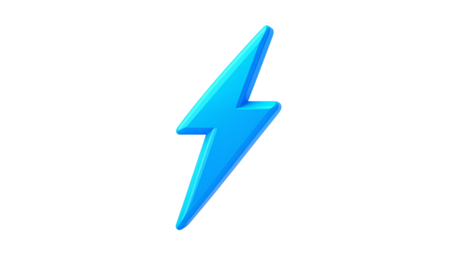 
Modern stylized lightning bolt symbol with illuminated edges isolated on solid white background Png format