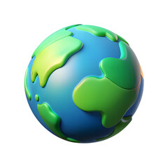 Stylized 3 D Earth globe with green continents on blue ocean planet world