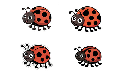 Obraz premium Cute red ladybug cartoon set with black spots on white background 