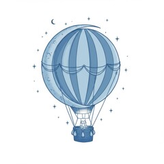 Obraz premium Blue Hot Air Balloon Under Crescent Moon and Stars