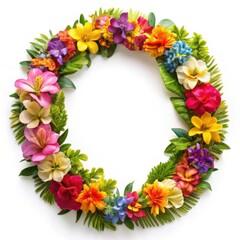 Vibrant floral wreath adorned with colorful blossoms and greenery