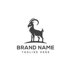 Silhouette of a Goat Standing on a Hill with Brand Name Text mountain