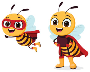 Cute bee superhero mascot cartoon characters