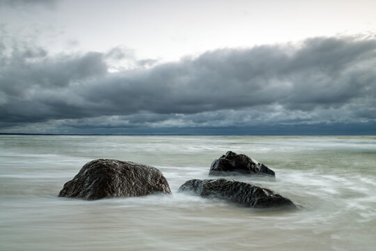 Natural landscape from the sea on a cloudy windy day.