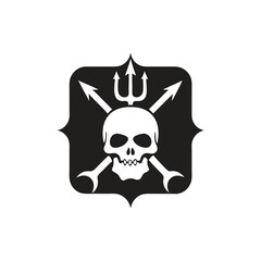 Skull and crossbones trident and wrench emblem on white background vector illustration