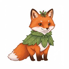 Fototapeta premium Cute Cartoon Fox Wearing Leaves