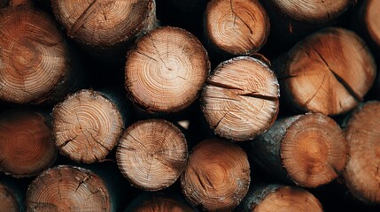 Stack of Freshly Cut Tree Logs Rustic Wood Texture and Natural Pattern