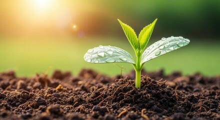 New Life Emerges: A tender seedling, illuminated by the sun's gentle embrace, reaches toward the sky, signifying growth and the promise of a fresh beginning.