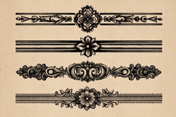 Dingbat Ornament for Retro Art Decor: 5 Decorative Dividers with Illustrative Style