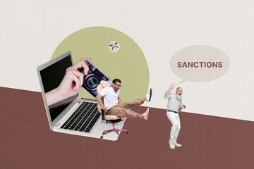 Modern sanctions crisis collage symbols showing how global sanctions influence job market...