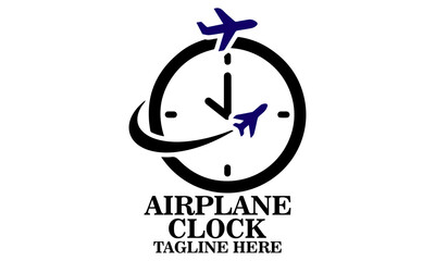 Logo featuring an airplane circling a clock face vector illustration, time travel airplane logo symbol design vector illustration