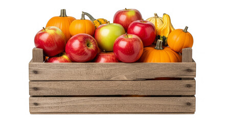 Autumn Apples Pumpkins In Wooden Crate