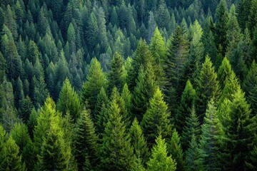 Douglas Fir Trees. Evergreen Coniferous Forest with Lush Green Pine Trees in Mountain Landscape