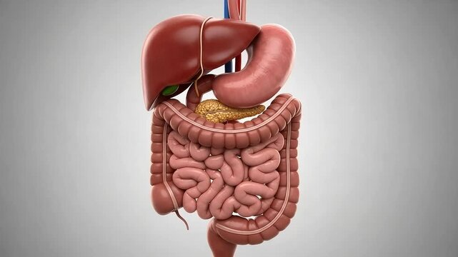 Detailed 3D rendering showcasing human digestive system organs anatomy
