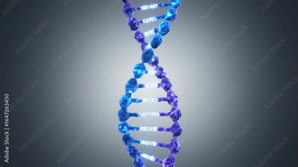 Poster glowing dna strand rotating - a 3d video animation of a dna double helix slowly rotating against a m