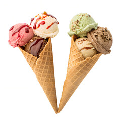 Different sorts of cones Ice Cream isolated on white background