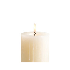 Burning White Candle with Soft Glow and Warm Light