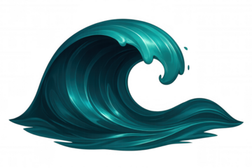 Turquoise ocean wave cresting, breaking with transparent backdrop, symbolizing dynamic natural power and fluid motion