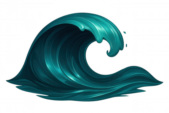 Turquoise ocean wave cresting, breaking with transparent backdrop, symbolizing dynamic natural power and fluid motion