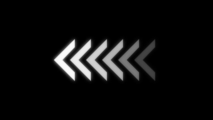 Glowing white chevron arrows pointing left on black background fading to grey direction movement
