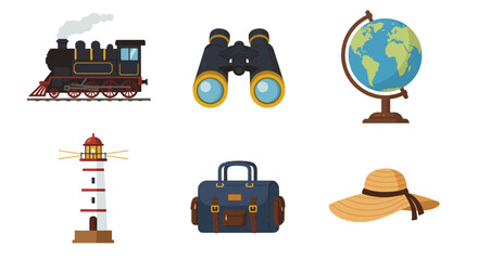 Obraz premium Illustration of travel themed items including train and globe