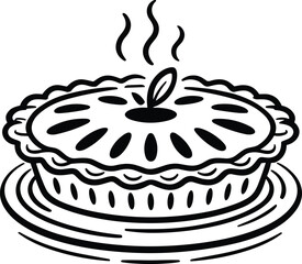 Whole Apple Pie – Freshly Baked Line Art Vector Illustration