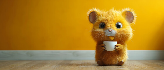 A curious cartoon creature trying its first sip of a drink