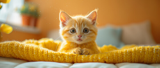 Adorable Animated Kitten Peeking Over a Blanket