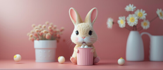 Cute Animated Bunny with a Bowl of Eggs