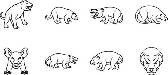 Naklejka premium Collection of prehistoric mammal illustrations set of vector drawings of extinct animals for paleontology, science, museum, and design projects
