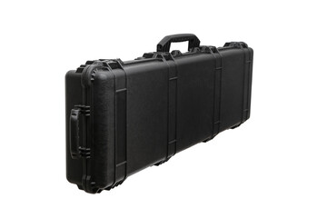 A hard black case for a rifle.