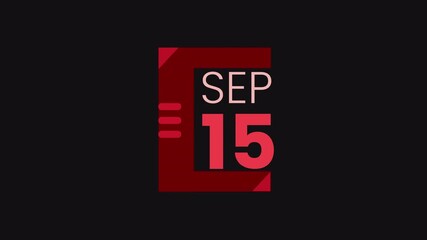 15th September calendar icon animation. Alpha matte with transparent background 4K resolution.