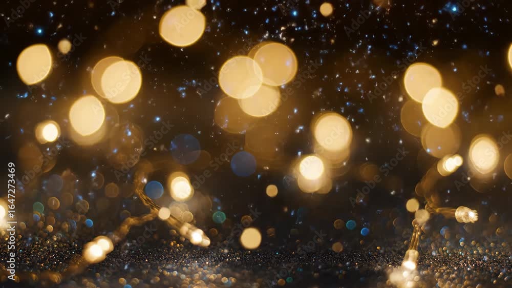Poster golden bokeh lights and blue sparkles - a mesmerizing abstract video featuring golden bokeh lights i