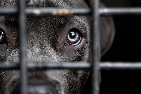 realisti photo of an dog stuk in an caged an abbondend
