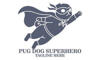 Illustration cute pug dog superhero cartoon character. cute pug dog superhero cartoon character vector illustration and pug dog logo design