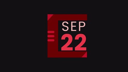 22nd September calendar icon animation. Alpha matte with transparent background 4K resolution.