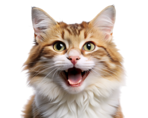 happy and cute cat laughing isolated on a white background