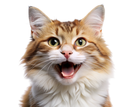 happy and cute cat laughing isolated on a white background 