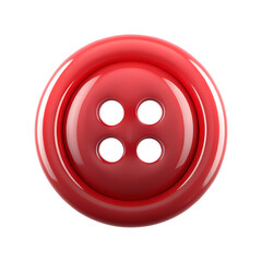 Shiny red button with four holes isolated on a transparent background