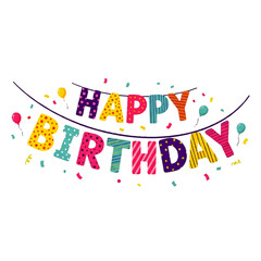 Colorful Happy Birthday Banner with Confetti and Balloons for Celebration
