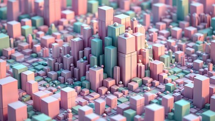 Obraz premium Abstract Cityscape: Pastel Cubes and Spheres Create a Unique Urban Scene