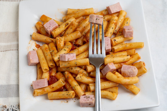 ziti  top with  herbs and spam
