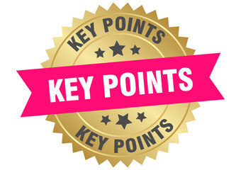 key points. key points round pink and gold label isolated on transparent background