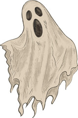 Vintage Hand-Drawn Ghost Illustration For Halloween Design