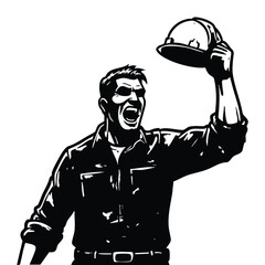 Powerful Union Worker Silhouette Protest Labor Rally Construction Activism Man Vector Graphic